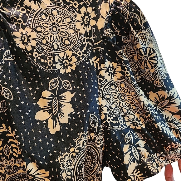 Wendy Hil Silk Keyhole Fitted Office Party Top sz M black gold - Picture 4 of 6